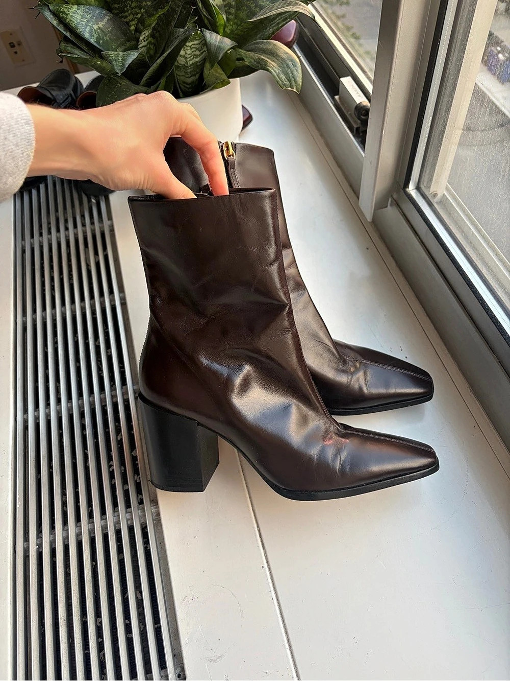 ZARA Brown Leather Heeled Boots